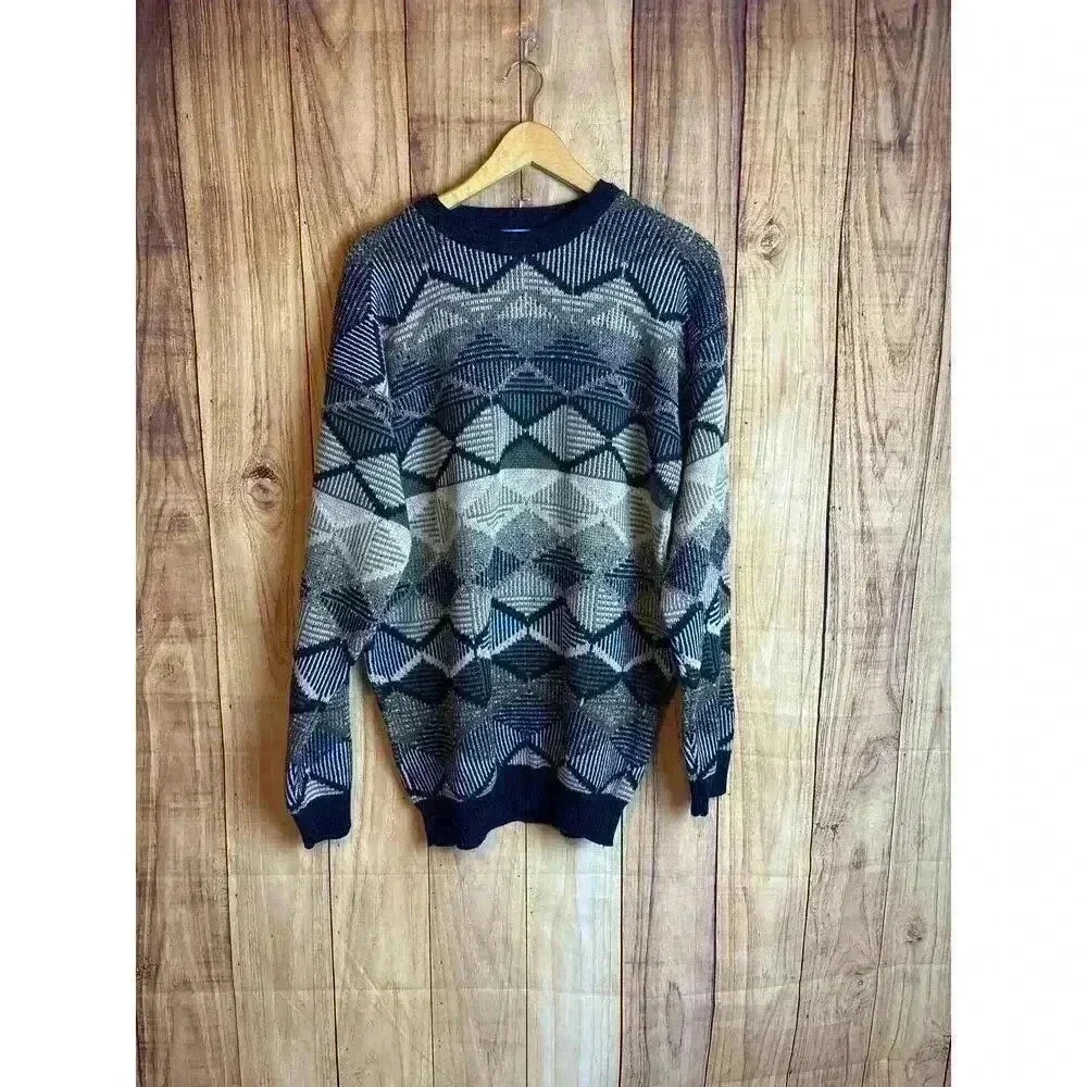 Grandpa Sweater Protege Made in USA Wool Blend Abstract Design Men's Size XLT